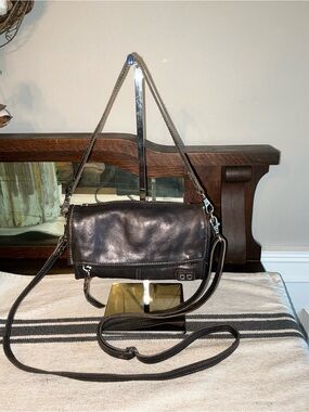 NWOT Bed Stu Leather Amina Crossbody Clutch Wallet Black Rustic MSRP $185
